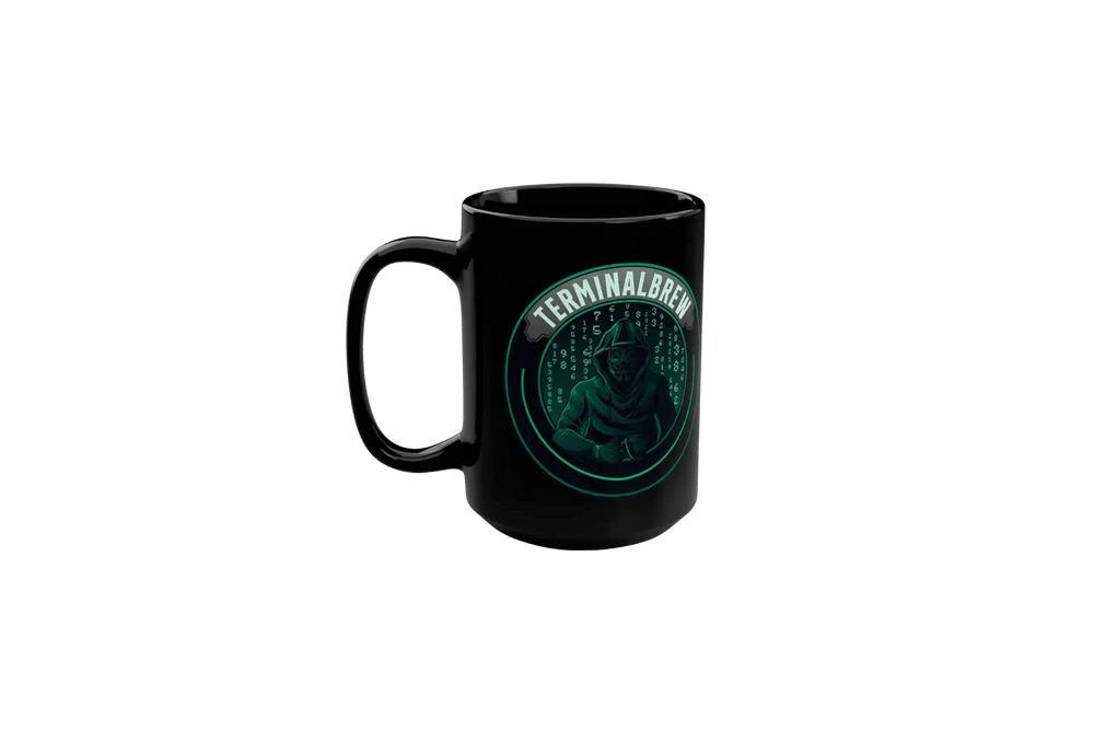 Cyber CoffeeTerminal Brew Cyber Coffee Black Mug, 15oz Printify