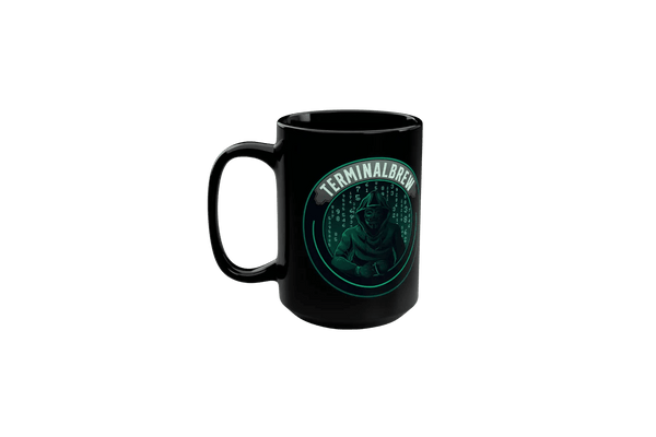 Cyber CoffeeTerminal Brew Cyber Coffee Black Mug, 15oz Printify