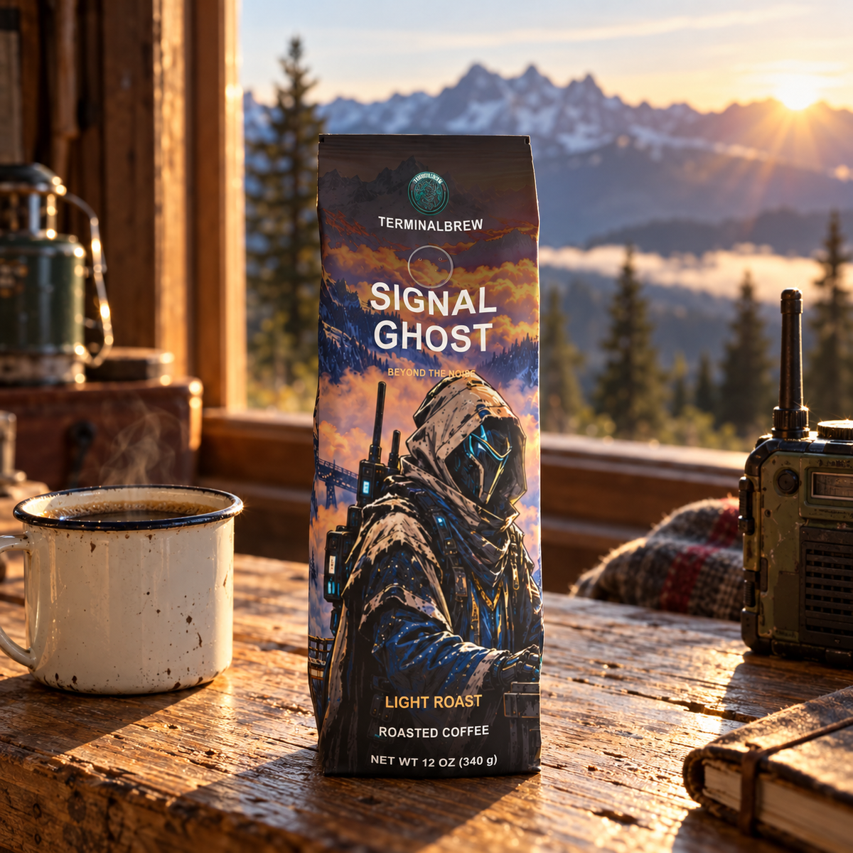 TerminalBrew Signal Ghost Roastar bag hero lifestyle render