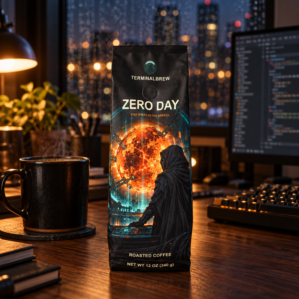 TerminalBrew Zero Day Roastar bag hero lifestyle render